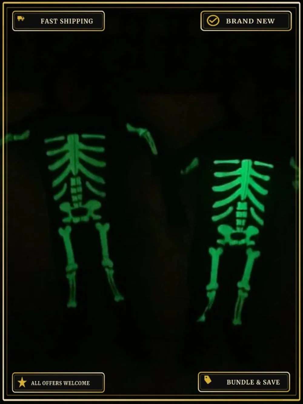 Glow in the Dark Skeleton Halloween Jumpsuit Costume for Kids Zip Up Hooded